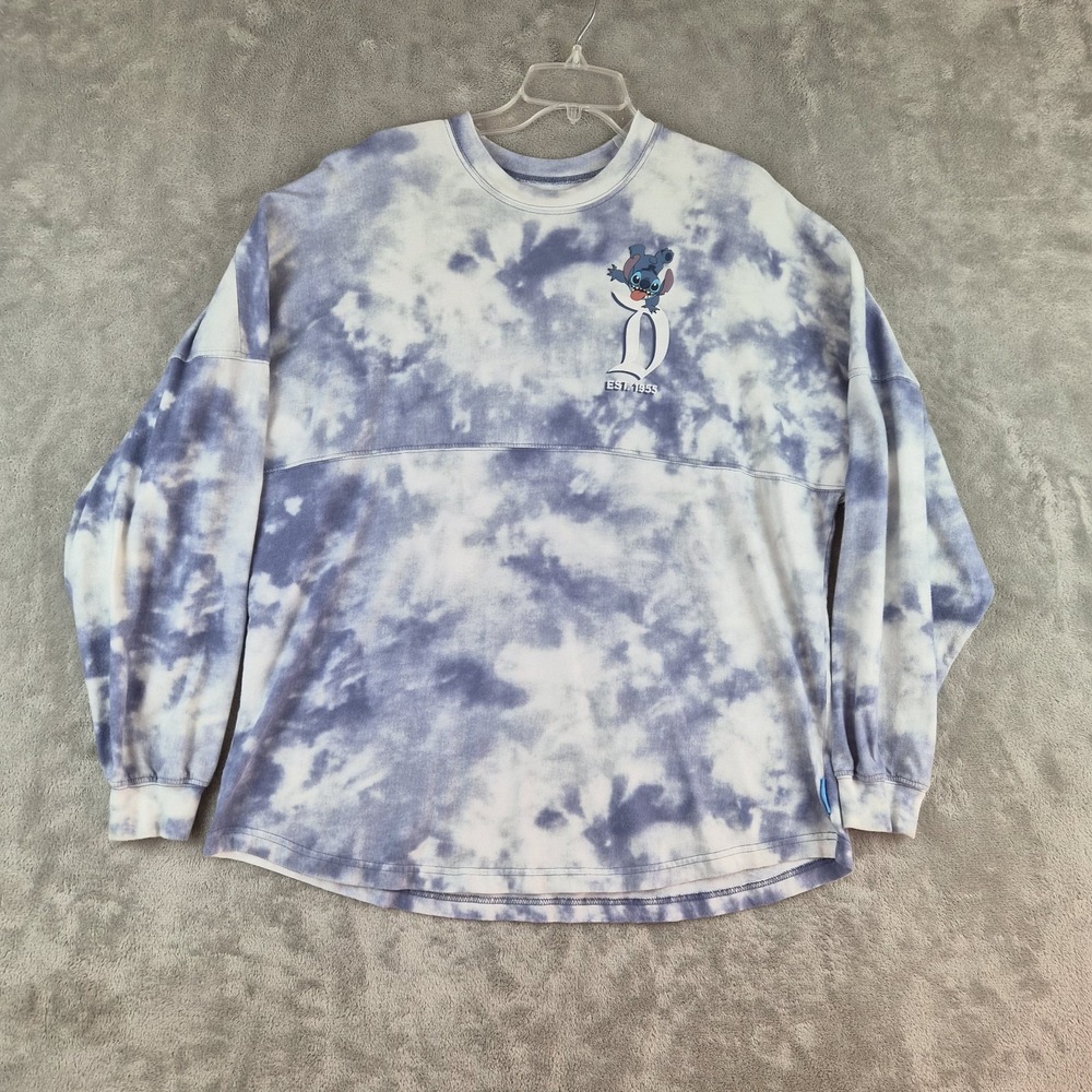 Disney Parks Stitch Spirit Jersey Large Tie Die Long Sleeve Adult Blue White